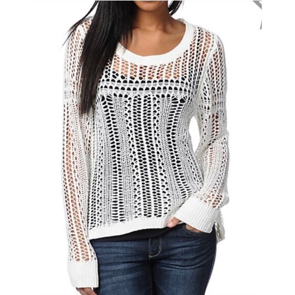 BILLABONG White Sunlit Open Knit Crochet Summer Sweater Women's Size SMALL - Picture 1 of 6